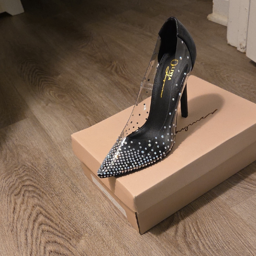 Elegant Black and Clear Studded Heels